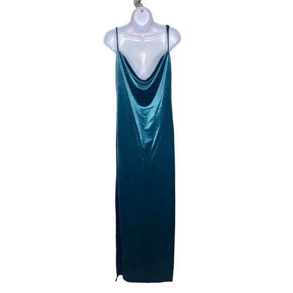 Social Bridesmaid Asymmetrical One-shoulder Velvet Maxi Slip Dress Dutch Blue S - Picture 9 of 11